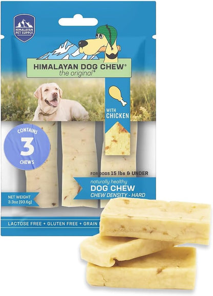 Original Yak Cheese Dog Chew, Chicken, 3 Small Sticks, 1.1 Oz, Gluten Free, Healthy Dog Treats, Grain & Lactose Free 100% Natural, Long Lasting Dog Chews for Dogs under 15 Lbs