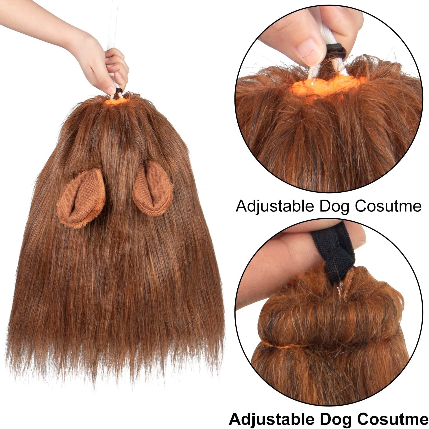 Lion Mane for Dog Costumes, Dog Lion Mane, Realistic Lion Wig for Medium to Large Sized Dogs, Large Dog Halloween Costumes, Lion Mane for Dog, Halloween Costumes for Dogs (Dark Brown)