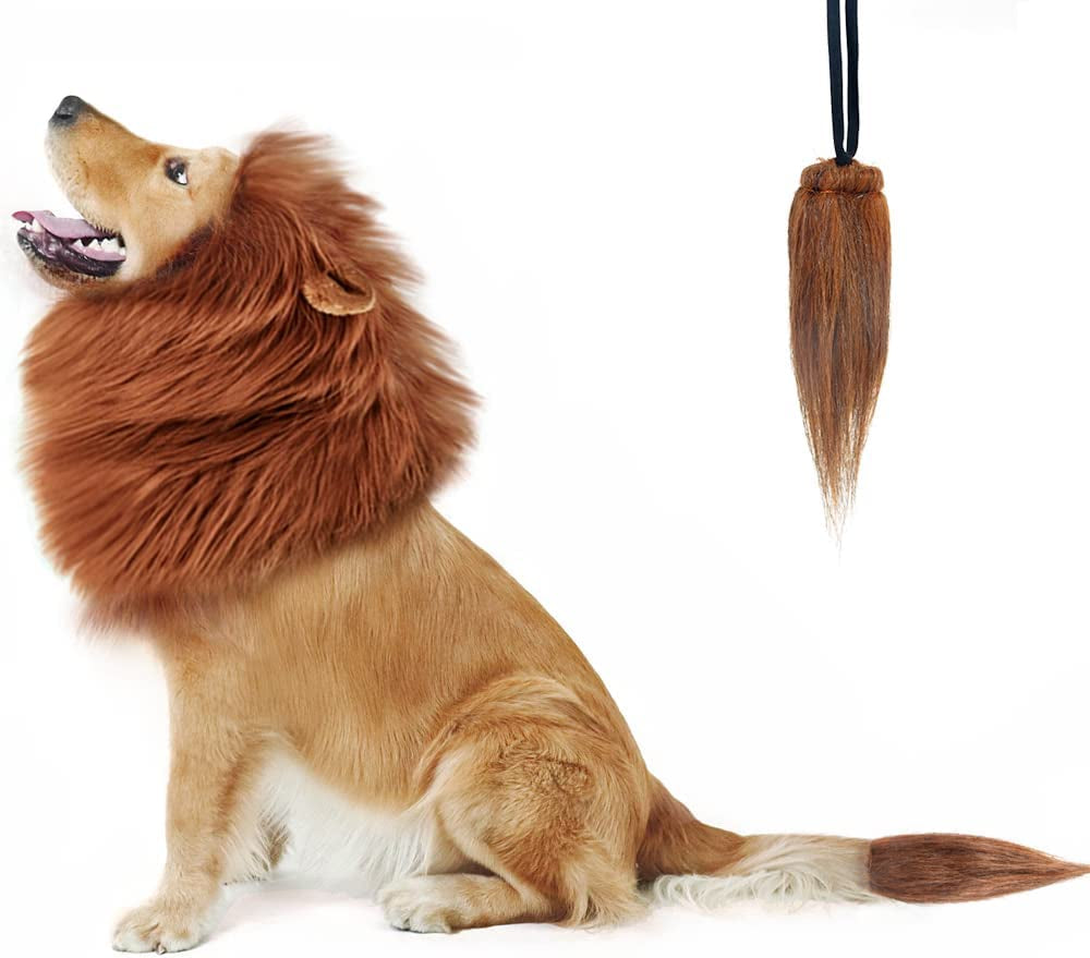 Lion Mane for Dog Costumes, Dog Lion Mane, Realistic Lion Wig for Medium to Large Sized Dogs, Large Dog Halloween Costumes, Lion Mane for Dog, Halloween Costumes for Dogs (Dark Brown)