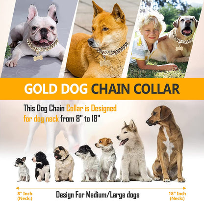 Gold Dog Chain Collar 19Mm Stainless Steel Cuban Link Chain Strong Heavy Duty Chew Proof Dog Necklace with Buckle for Luxury Training Dog Chain Collars for Medium Large Dog Gold Chain (16 Inch)